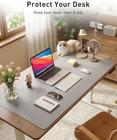 Aothia Faux Leather Desk Mat - Large Mouse Pad, Non-Slip PU Leather Blotter, Waterproof Writing Surface for Office and Home (Light Grey, 42" x 17")
