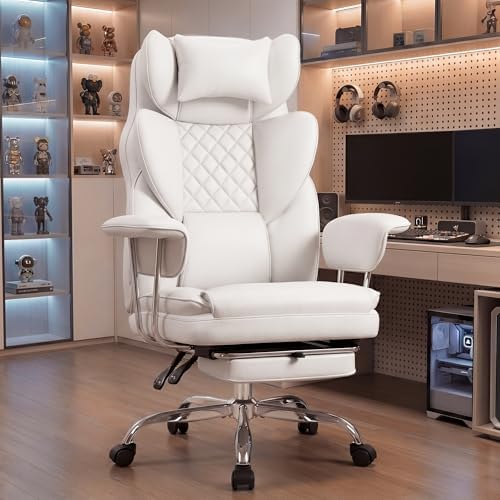 NEO CHAIR Big & Tall Leather Office Chair, High Back, Lumbar Support, White