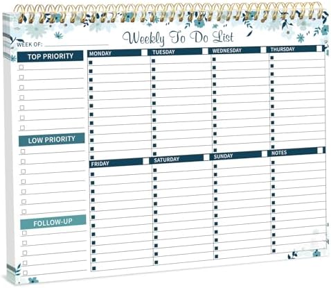 Thboxes Weekly To Do List Notepad, 8.5"x11" Desk Planner 52 Sheets, Blue