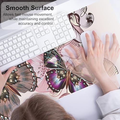 QiyI PU Leather Large Mouse Pad, Office Decor, 31.5" x 11.8", Butterflies