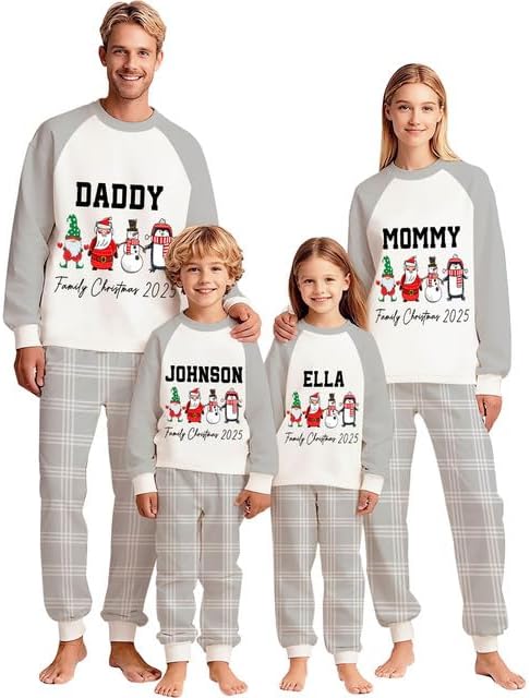 Personalized Family Christmas Pajamas Matching Sets 2025, Custom Xmas pjs, Long Sleeve Raglan Top Plaid Pant