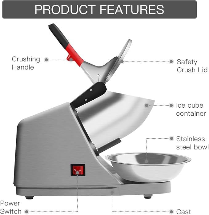 Reespring Snow Cone Machine Shaved Ice Machine Ice Crusher with Stainless Steel Blade Kitchen Electric for Shaved Ice and Snow Cone (300W 2000r/min) Also Comes with a Free Ice Pick and Ice Cube Tray
