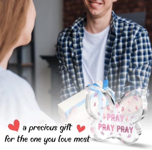 Pink Christian Gifts for Women, Religious Plaques Christian Woman Decor Gifts, Modern Home Office Room Bathroom Bedroom, Pray On It Over It Valentines Day Decor for Teacher Boss Friend (Butterfly)