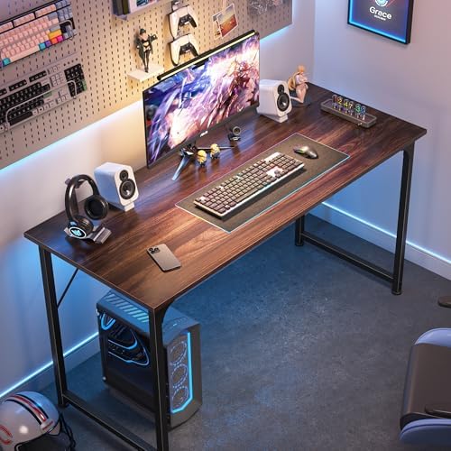 Huuger Computer Desk, 48 Inch Office Desk, Gaming Desk with Storage, Writing Desk Work Desk for Home Office, Study, Modern Simple Desk, Large Legroom, Metal Frame, Walnut