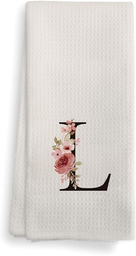 Kitchen Towel, Mode Monogram Letter L Kitchen Towels Dish Towel for Kitchen Dinning Bathroom, Kitchen Towel and Dishcloths Sets, Waffle Kitchen Towel 16×24 Inches, DS106