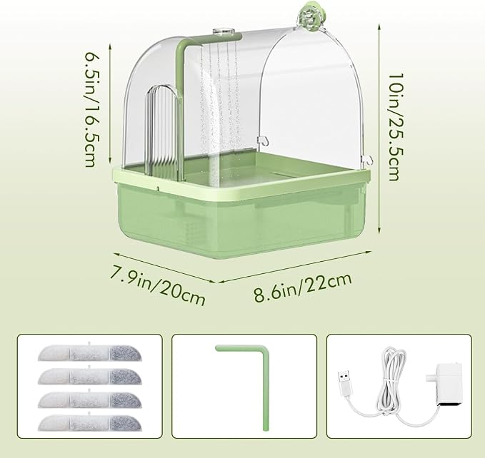 Automatic Bird Bath for Cage, Parakeet Bath with Pump | Indoor Bird Shower with Running Water, Filter, Bird Cage Accessory for Pet Birds Conure Budgies Cockatiels Lovebird