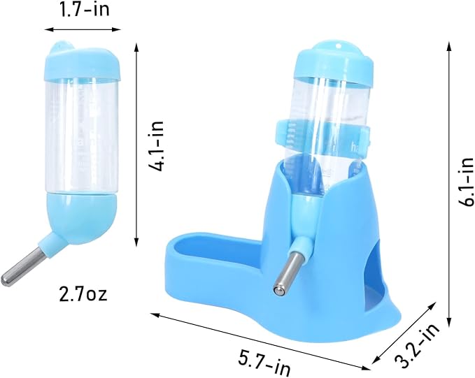 Wontee 3 in 1 Hamster Water Bottle with Food Bowl Hideout Base, 80ML, Blue | Water dispenser, food container, hideout, stable base, easy to refill, for glass tank/cage, dwarf hamster/mouse/gerbil, 2.7oz