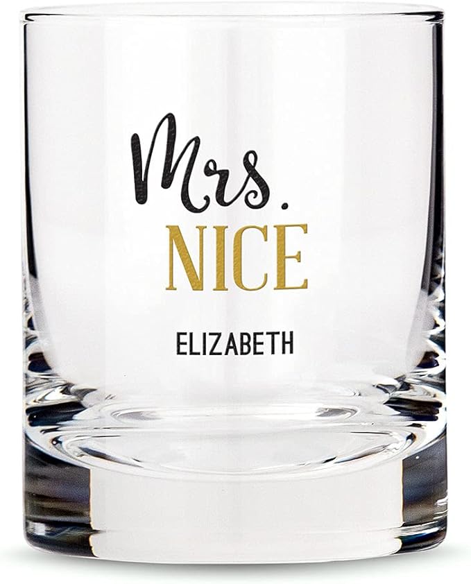 WEDDINGSTAR Personalized Whiskey Glass 11oz - Mrs. Nice Print