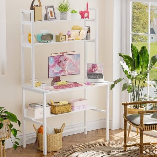 Aquzee 40 Inch Desk with Hutch, Computer Desk with Shelves