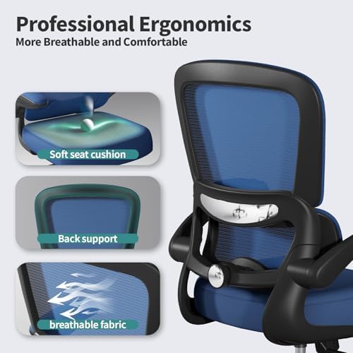 TRALT Office Chair - Ergonomic Desk Chair with Adjustable Lumbar Support, Mesh Computer Chair, Executive Chair for Home Office Comfortable Lumbar Support (1, Deep Blue)
