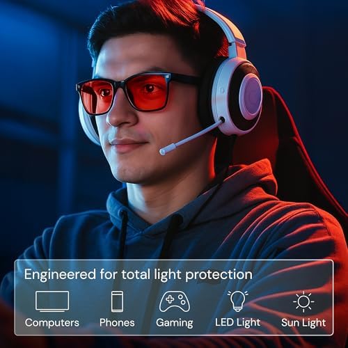 livho High Tech Blue Light Blocking Gaming Glasses - Red Lenses
