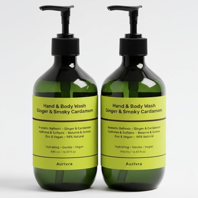 Hydrating Ginger & Smoky Cardamom Hand and Body Wash, 98% Natural, Vegan, Gentle Moisturizing Cleanser for All Skin Types, Paraben & Gluten-Free, Eco-Certified (2)