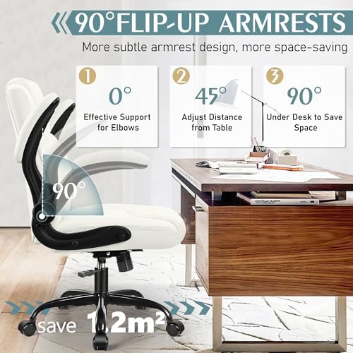 Leather Office Chair, PU Home Computer Desk Chairs with Ergonomic Back Support, 360°Swivel Free，Small Gaming Chair with Wheels and Adjustable Armrests, for Short People Use