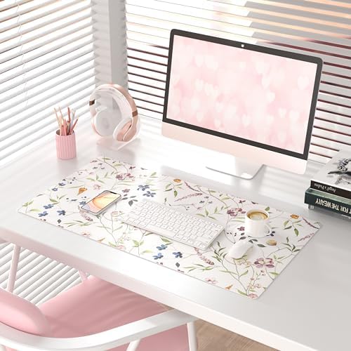 QiyI PU Leather Large Mouse Pad, 31.5" x 15.7", Watercolor Flowers