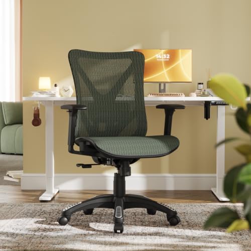 Ergonomic Office Chair, Mesh Computer Desk Chairs with BIFMA X5.1 Certified, Adjustable Lumbar Support, 3D Arm, Tilt Back, Wide Seat, Comfy Swivel Work Task Chair for Company and Home (Forest Green)