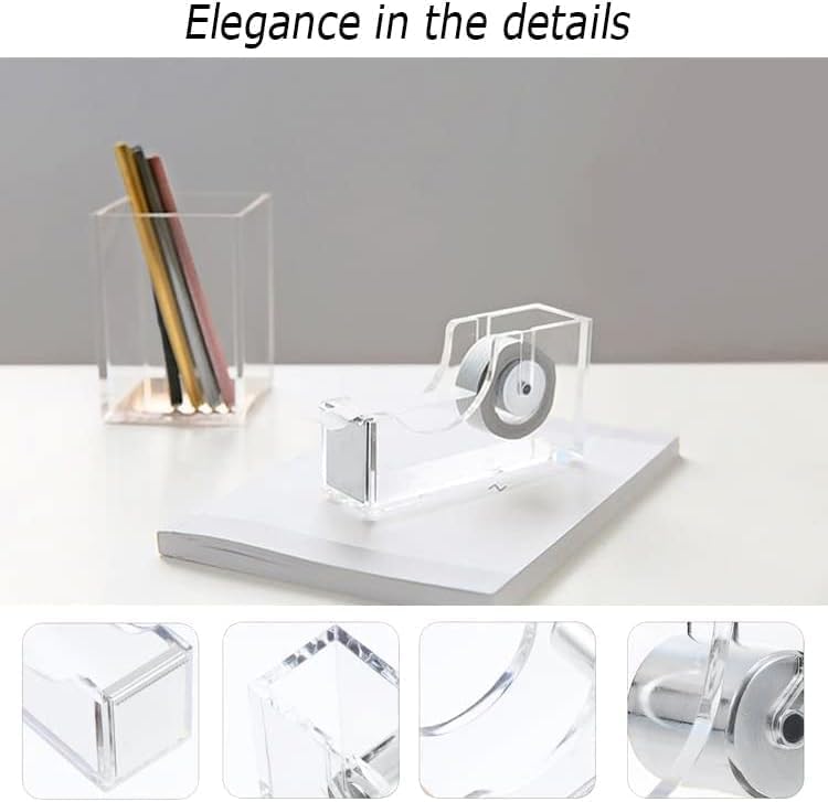 Office Desk Accessories，Office Supplies Set Acrylic Stapler Set Staple Remover, Tape Holder, Pen Holder, 2 Ballpoint Pen, Scissor, Binder Clips, Paper Clips and 1000pcs Staples(Silver)