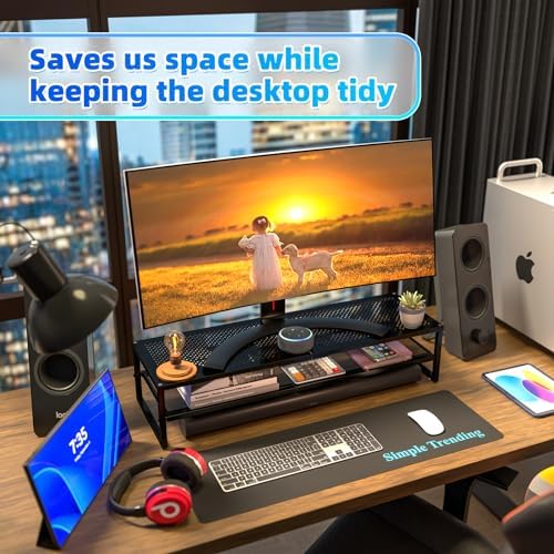 Simple Trending 2-Tier Dual Monitor Stand with Mouse Pad, Metal, Black