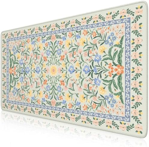 iCasso Desk Mat for Office Decor,35.4 x 15.7 in,Cute Green Floral