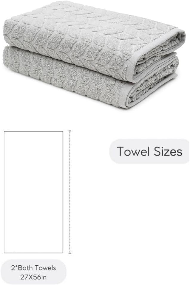 Turkish Cotton Ultra-Soft Plush Absorbent Quick Dry Bathroom Towel Set, Made in Turkey (LightGrey, 2 pcs Bath Towel Set)