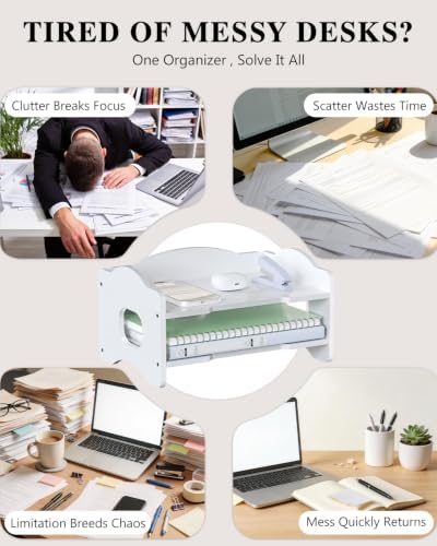 WALI Desk File Organizer, 2 Tier Stackable Desktop Paper Letter Tray Organizer with Handle, Office Desk Accessories & Workspace Organizers for Office, Home, School Supplies, 1 Pack, White