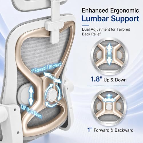 Home Office Desk Chairs, Ergonomic Office Chair with Lumbar Support & 3D Headrest, Computer Desk Chair with Flip-up Armrests, Perfect for Office or Study, Gray/Gold