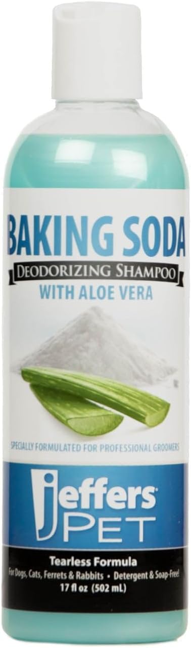 Jeffers Pet Tearless Baking Soda Deodorizing Shampoo for Dogs & Cats, 17 oz - Concentrated Baking Soda & Aloe Vera Formula with Baby Powder Fragrance, Moisturizing Shampoo for Professional Grooming