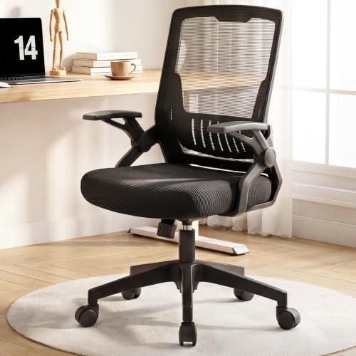 GTPLAYER Ergonomic Office Chair with Flip-up Armrests Executive Computer Chair for Home Office, Breathable Mesh & Comfy Lumbar Support, Black