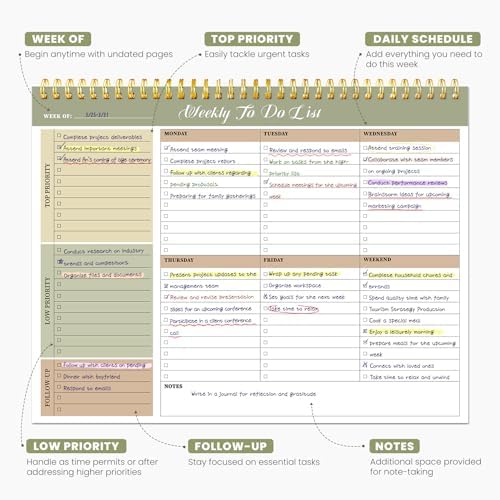 Weekly To Do List Notepad with 52 Undated Sheets（8.5"×11"）- Undated Weekly Planner Notepad for Office Desk Accessories and Supplies - Forest Shades