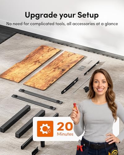 FEZIBO 40 x 24 Inchs Electric Standing Desk, Height Adjustable, Sit Stand Up, Computer Office Desk with Splice Board, Black Frame/Rustic Brown Top