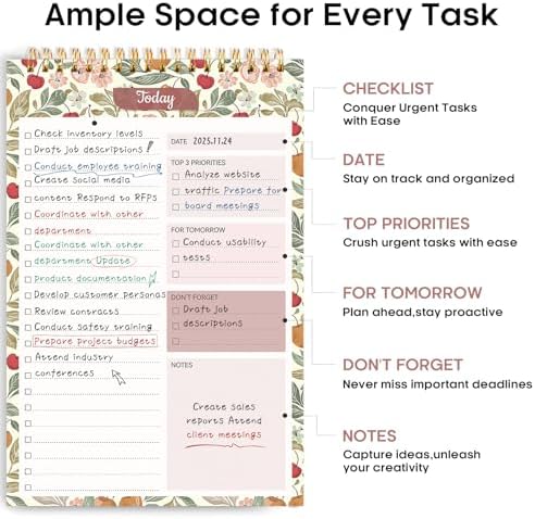 Taja To Do List Notepad, Undated Daily Planner for Work and Goal Setting