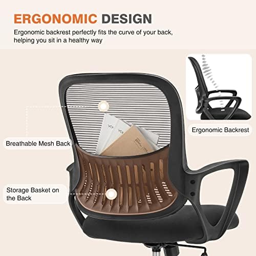 Sweetcrispy Home Office Chair, Mesh Office Chair, Lumbar Support, Black