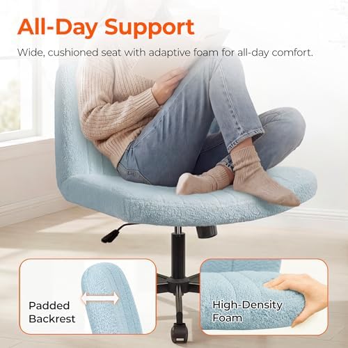 Orange Factory Criss Cross Chair with Wheels, Wide Vanity Seat, Blue Teddy