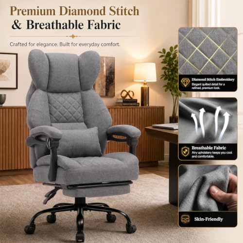 GTPLAYER Big&Tall Ergonomic Gaming Chair, Wide Spring Seat, Linkage Armrest,Gray