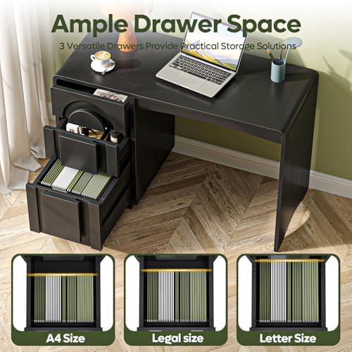 Bestier 47" Computer Desk with 3 Drawers, Executive Style, Black