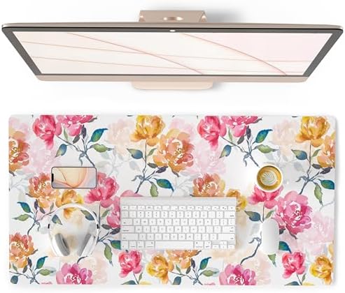 QiyI PU Leather Large Mouse Pad, Office Desk Mat, 31.5" x 15.7", Peonies