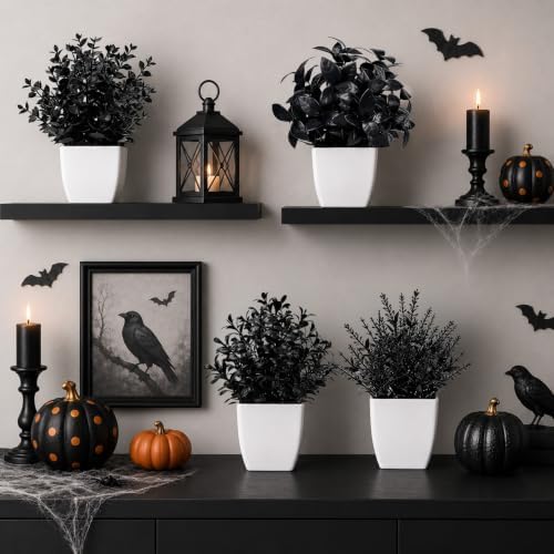 Der Rose 4 Pack Black Artificial Plants for Indoor Halloween Decor