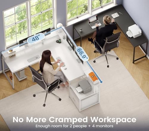 SEDETA 66" Reversible L Shaped Computer Desk with Power Outlet, File Drawer