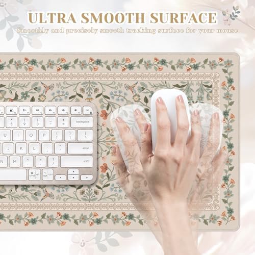 iCasso Aesthetic Flower Mouse Pad for Laptop, 23.6x13.7in Desk Pad, Beige
