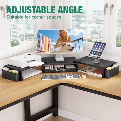OPNICE Desk Organizer and Accessories, Computer Monitor Stand Riser with Drawer and 2 Pen Holders, Laptop Stand, Office Desk Accessories for Office Supplies, Black