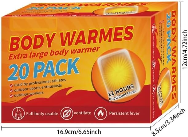 Body Warmes and Hand Warmers Extra Large Heat Packs,20 Count, 12 Hours Duration, for Athletes and Outdoor Activities