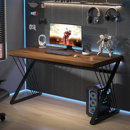 FOLUBAN Home Office Desks, Modern Wood and Metal Writing Study Work Table, Industrial Computer Desk for Bedroom Living Room, Rustic Walnut, 47 Inch