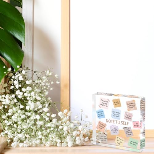 Inspirational Desk Decoration - 4x4" Acrylic with Inspirational Quotes, Perfect for Dorms and Offices, Daily Positive Affirmations, Therapist Room Decor, Positive Workspace Sign, and Wellness Gift