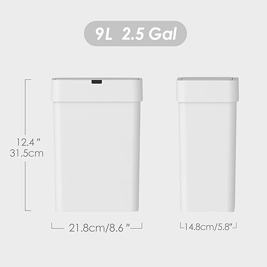 ELPHECO Bathroom Trash Can with Lid 2.5 Gallon Motion Sensor Slim Garbage Can Small Touchless Trash Bin Bathroom Decor 9.5 Liter Smart Waste Basket for Bedroom, Living Room, Toilet, White