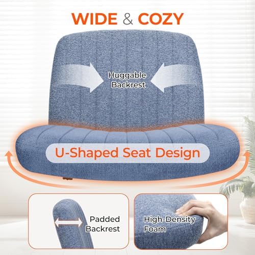 Orange Factory Criss Cross Chair, Wide Fabric Vanity Desk Seat, Blue Wheel
