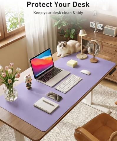 Aothia Faux Leather Desk Mat Mouse Pad, 42" x 17", Light Purple
