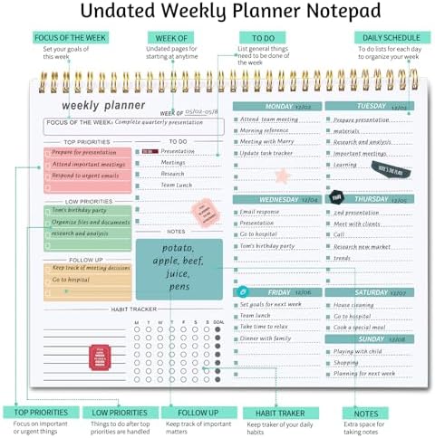 Thboxes Weekly Desk Planner, 8.5x11 In To Do List Notepad, 52 Sheets, Green