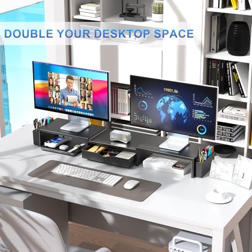 gianotter Dual Monitor Stand Riser With Drawer and 2 Pen Holders