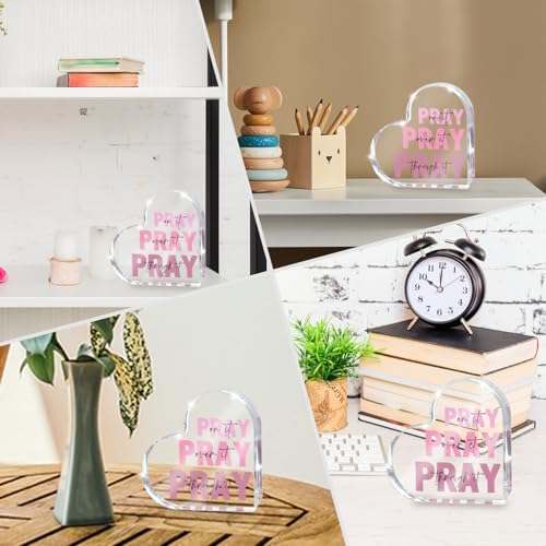 Pink Christian Gifts for Women, Pink Bedroom Decor, Pray On it Pray Over it Through it Acrylic Sign Decorative for Home Pastor Farmhouse Living Room Church Table Desk Bookshelf, St. Patrick's Day Decor