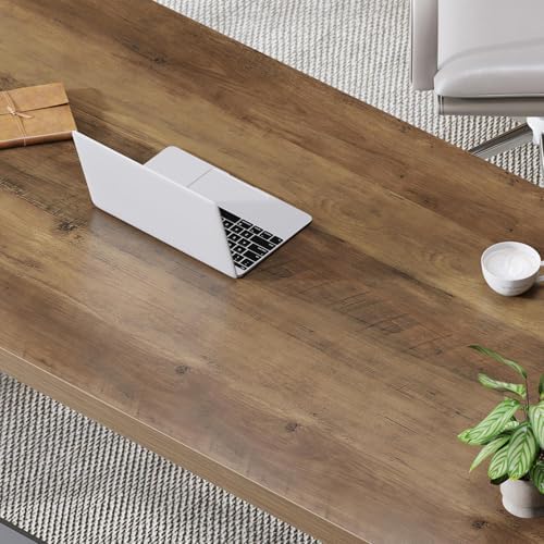 LVB 55 Inch Modern Computer Office Desk Metal Wood Writing Desks Rustic Oak