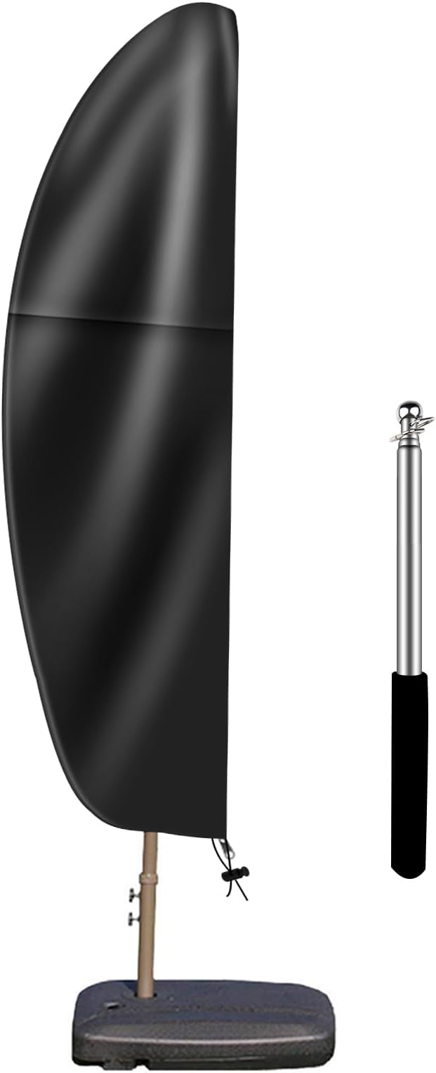 Patio Cantilever Umbrella Covers for Outdoor: Waterproof Offset Umbrella Cover Banana Style with Zipper fits 9FT to 14FT, Black